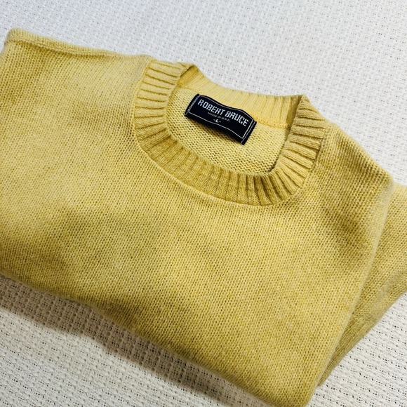 VTG Robert Bruce Men Yellow Crew Neck Long Sleeve Knit Sweater L USA Classic - Picture 13 of 13